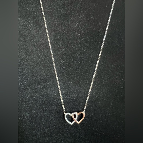 Diamond Classics Sterling Silver and Rose Gold Plated Double Heart Necklace - Picture 3 of 13